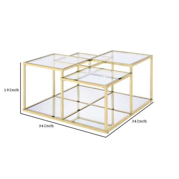 Coffee Table with Glass Top and Tubular Frame, Gold