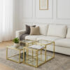 Coffee Table with Glass Top and Tubular Frame, Gold