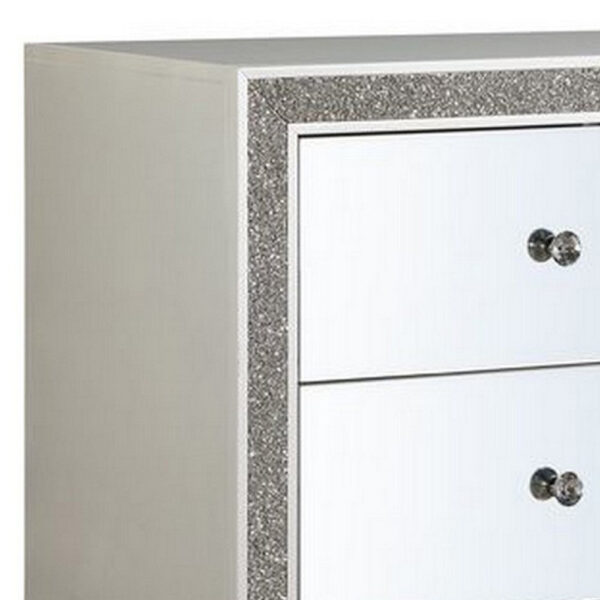 Nightstand with Mirrored Front 2 Drawers, Champagne Silver