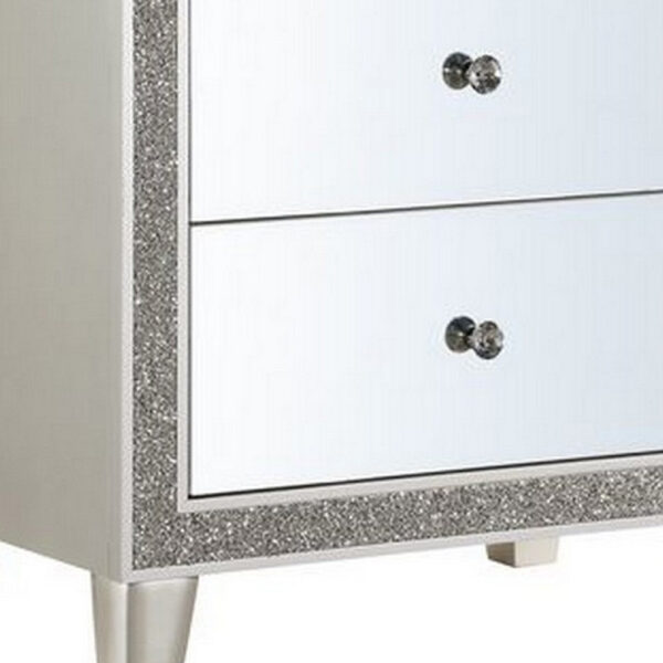 Nightstand with Mirrored Front 2 Drawers, Champagne Silver