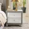 Nightstand with Mirrored Front 2 Drawers, Champagne Silver