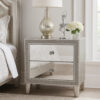 Nightstand with Mirrored Front 2 Drawers, Champagne Silver