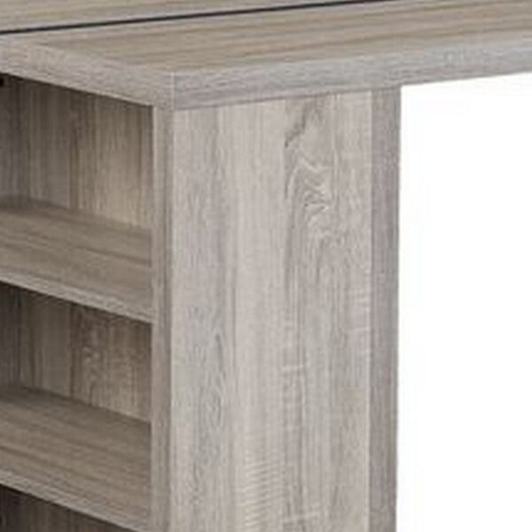 Dining Table with 3 Side Open Compartments and Metal Trim Inlay, Oak Gray