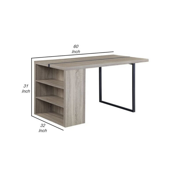 Dining Table with 3 Side Open Compartments and Metal Trim Inlay, Oak Gray