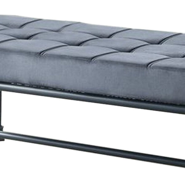 Bench with Button Tufted Seat and Pipe Style Metal Frame, Gray