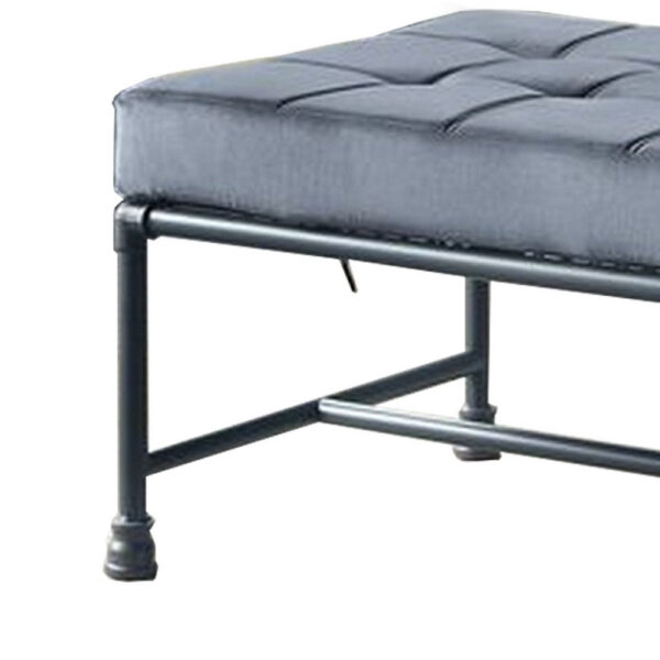 Bench with Button Tufted Seat and Pipe Style Metal Frame, Gray