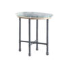 End Table with Round Glass Top and Metal Pipe Style Legs, Gray