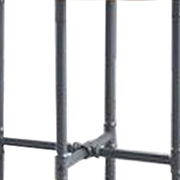 End Table with Round Glass Top and Metal Pipe Style Legs, Gray