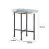 End Table with Round Glass Top and Metal Pipe Style Legs, Gray