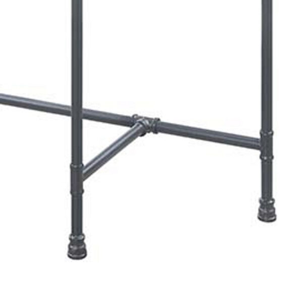 Wood Side Table, Oval Tempered Glass Top, Metal Pipe Style Legs, Clear Glass, Sandy Gray