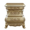 Nightstand with Bombe Shaped and 3 Carved Drawers, Gold