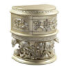 Nightstand with Scrolled Carvings and Half Moon Shape, Champagne Silver