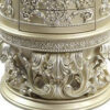 Nightstand with Scrolled Carvings and Half Moon Shape, Champagne Silver
