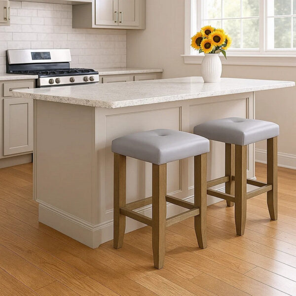 Counter Height Stool with Faux Leather Seat, Set of 2, Oak Brown