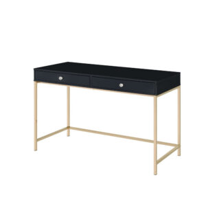 Writing Desk with 2 Storage Compartments, Black and Gold