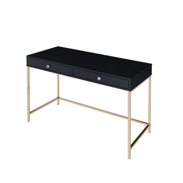 150220266991715835152.jpeg Writing Desk with 2 Storage Compartments, Black and Gold
