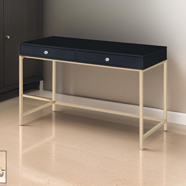 150220266991715cb6541.jpeg Writing Desk with 2 Storage Compartments, Black and Gold