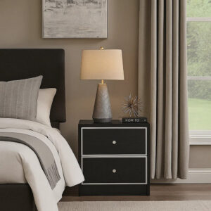 Accent Table with 2 Storage Drawers and Intricate Trimming, Black