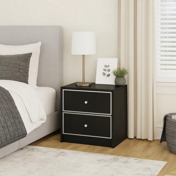 Accent Table with 2 Storage Drawers and Intricate Trimming, Black