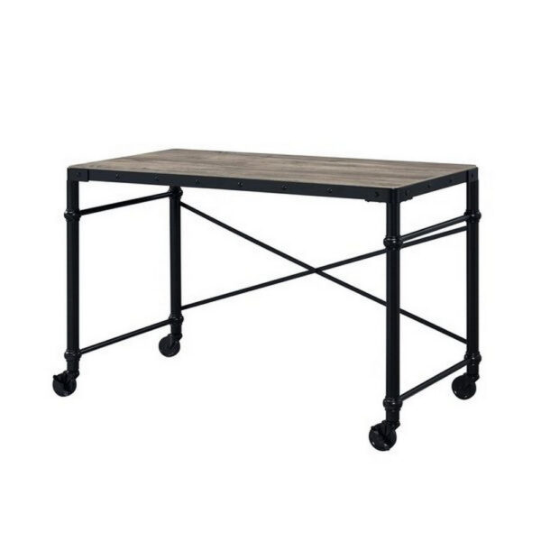 15022026699171cbaae15.jpeg Writing Desk with Casters and Nail Accents, Black