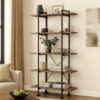 Bookcase with Metal Pipe Design and 5 Tier Shelves, Brown