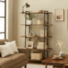 Bookcase with Metal Pipe Design and 5 Tier Shelves, Brown