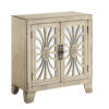 Console Table with 2 Glass Doors and Floral Motif, Antique White