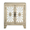Console Table with 2 Glass Doors and Floral Motif, Antique White