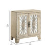 Console Table with 2 Glass Doors and Floral Motif, Antique White