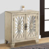 Console Table with 2 Glass Doors and Floral Motif, Antique White