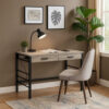 Built-in USB Port Writing Desk, Light Weathered Oak and Black