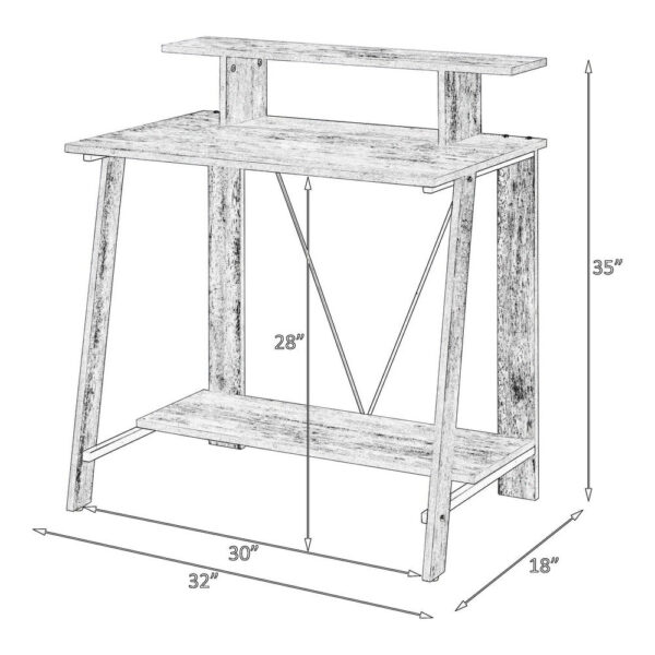 Writing Desk with V Shaped Frame, Antique White and Black