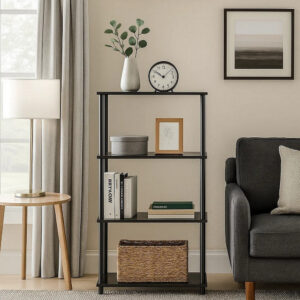 1502202669917276772f7.jpeg Bookshelf with Black Metal Frame, Black