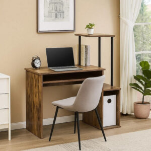 150220266991727d71020.jpeg Computer Desk with Built In Bookshelf, Weathered Oak and Black