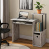 Computer Desk with Built In Bookshelf, Antique White and Black, Antique White and Black
