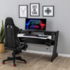 Gaming Table with Cup Holder and Headset Rack, Black and White