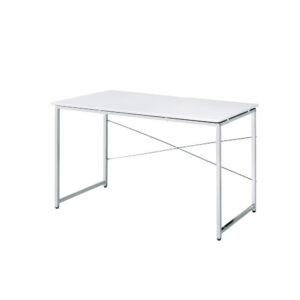 15022026699172b994693.jpeg Writing Desk with X Shaped Cross Bar and Chrome Finish, White