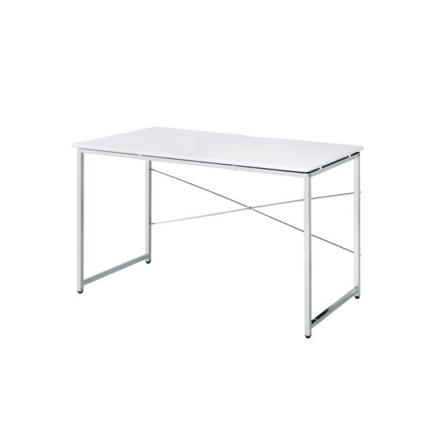 Writing Desk with X Shaped Cross Bar and Chrome Finish, White
