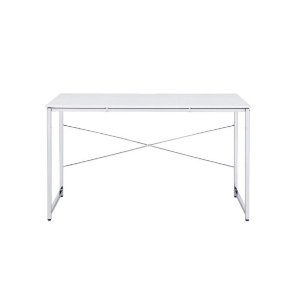 Writing Desk with X Shaped Cross Bar and Chrome Finish, White