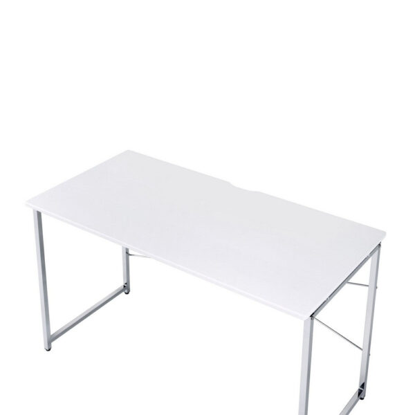 Writing Desk with X Shaped Cross Bar and Chrome Finish, White