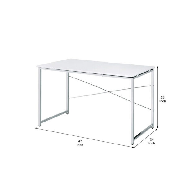 Writing Desk with X Shaped Cross Bar and Chrome Finish, White