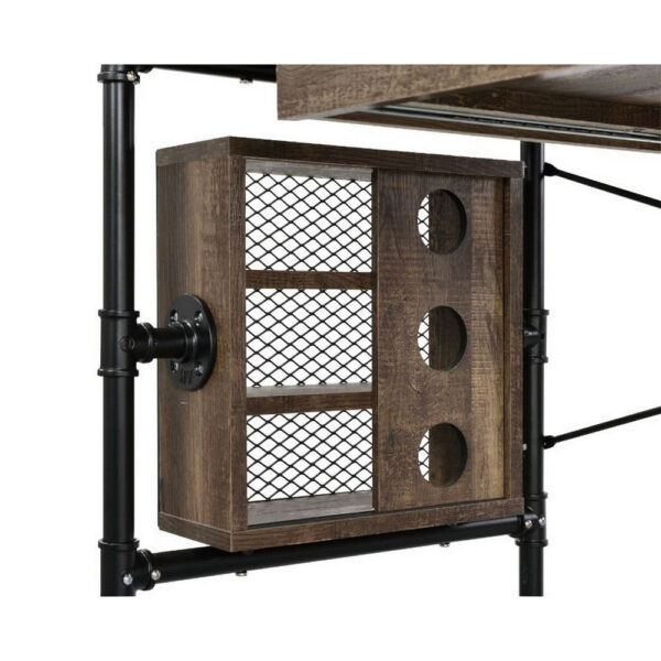 Writing Desk with Industrial Style and 3 Tier Sleek Side Shelves, Oak Brown