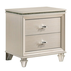 Nightstand with Textured 2 Drawers and Acrylic Legs, Pearl White