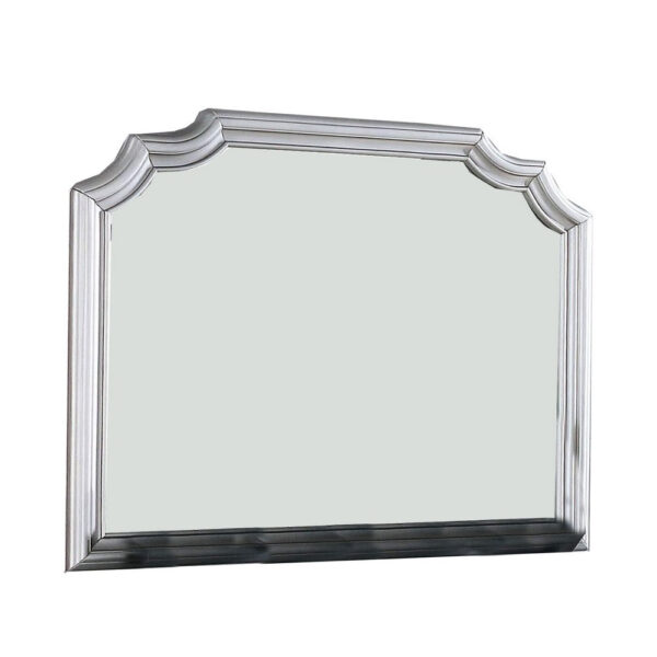 Mirror with Scooped Corner and Molded Detail, Silver