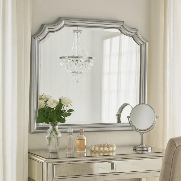 Mirror with Scooped Corner and Molded Detail, Silver