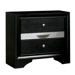 Nightstand with Silver Trim Accent and 1 Jewelry Drawer, Black