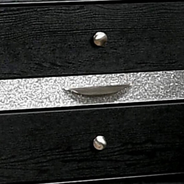 Nightstand with Silver Trim Accent and 1 Jewelry Drawer, Black