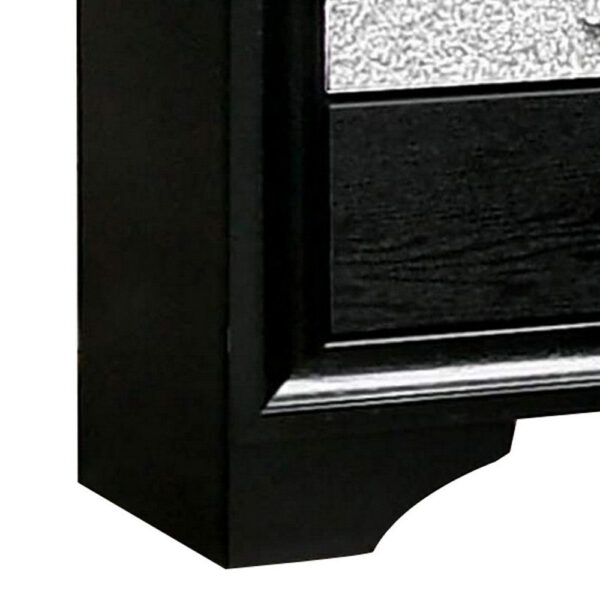 Nightstand with Silver Trim Accent and 1 Jewelry Drawer, Black