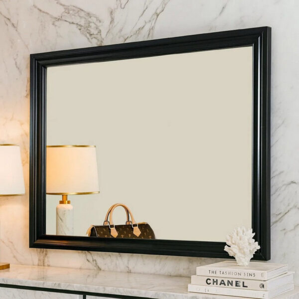 Mirror with Wooden Frame and Molded Detail, Black