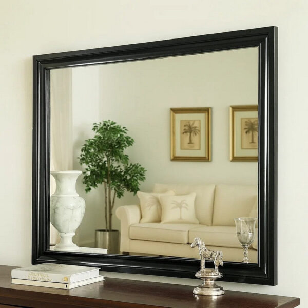 Mirror with Wooden Frame and Molded Detail, Black